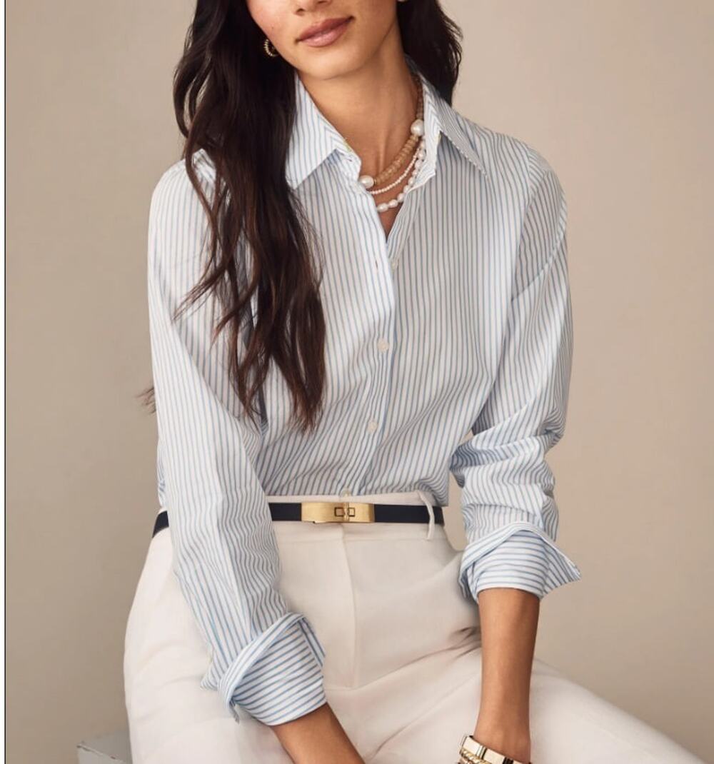 J.McLaughlin cotton Blue White Striped Long Sleeve Button Down Shirt M A010497